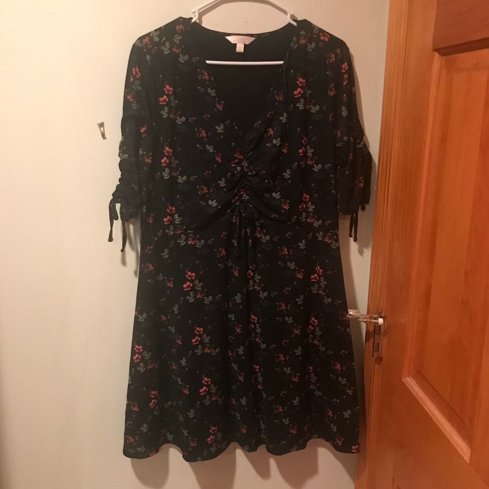 Lauren Conrad Floral Fit & Flair Black Dress | Size L